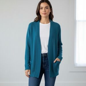 Appleseed’s Petite Large Teal Blue Open Front Cardigan Pockets Lightweight Soft